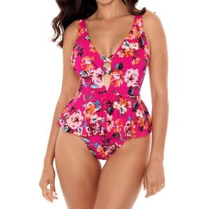 Skinny Dippers Multi Hot House Too Too Plunge Skirt One Piece Swimsuit Sz M